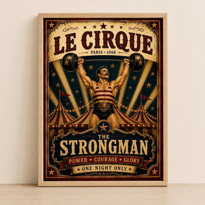 Vintage circus strongman poster