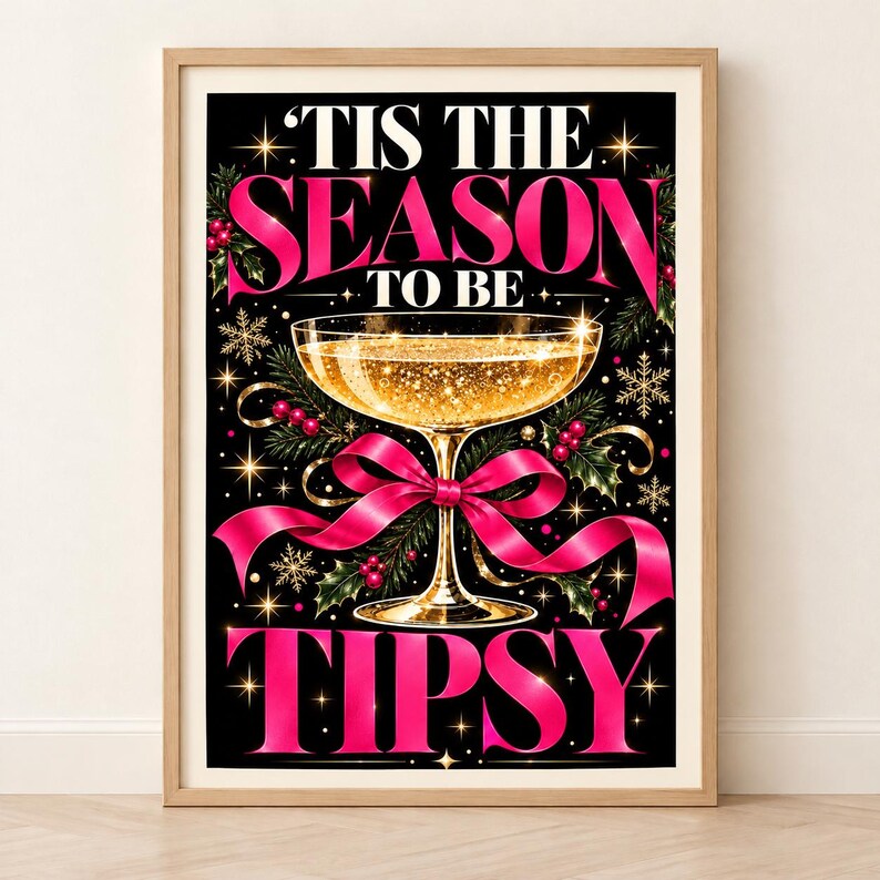 Tis the Season to Be Tipsy pink Christmas cocktail wall art print