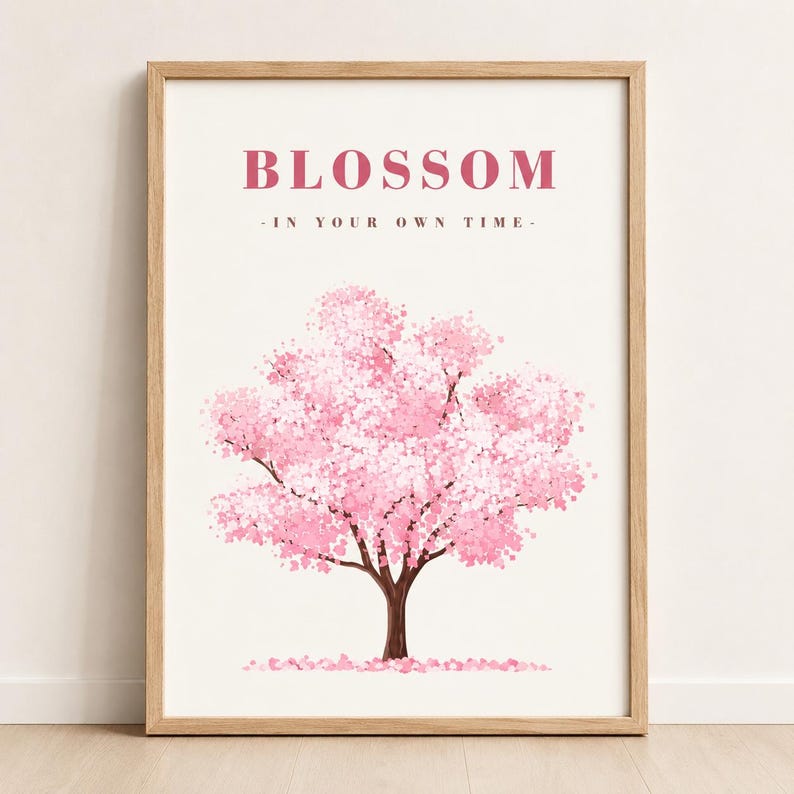 Pink blossom tree watercolour wall art print
