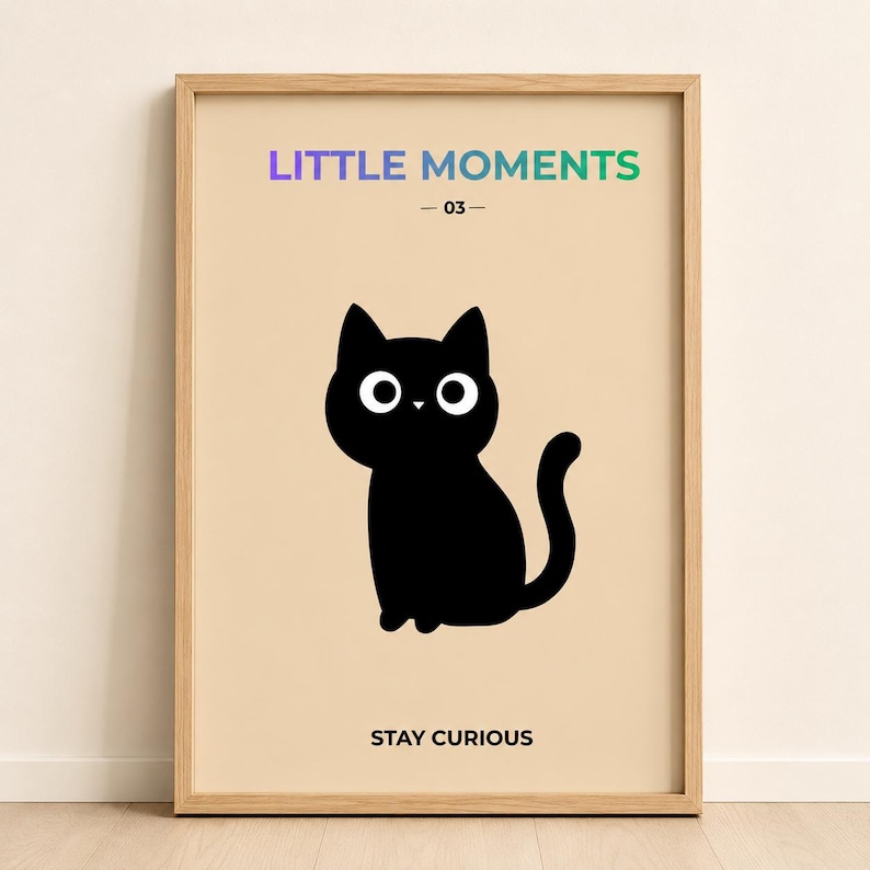 Cute black cat nursery wall art print