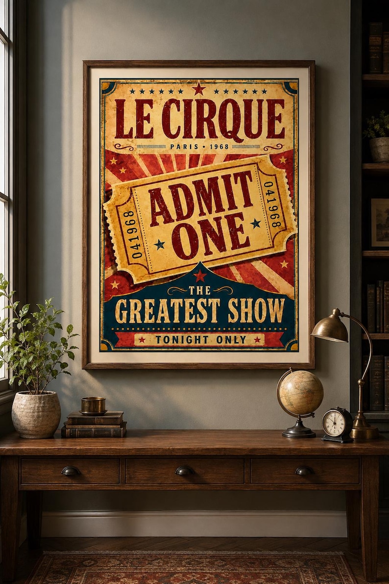 Vintage circus Admit One ticket poster, extra photo 1