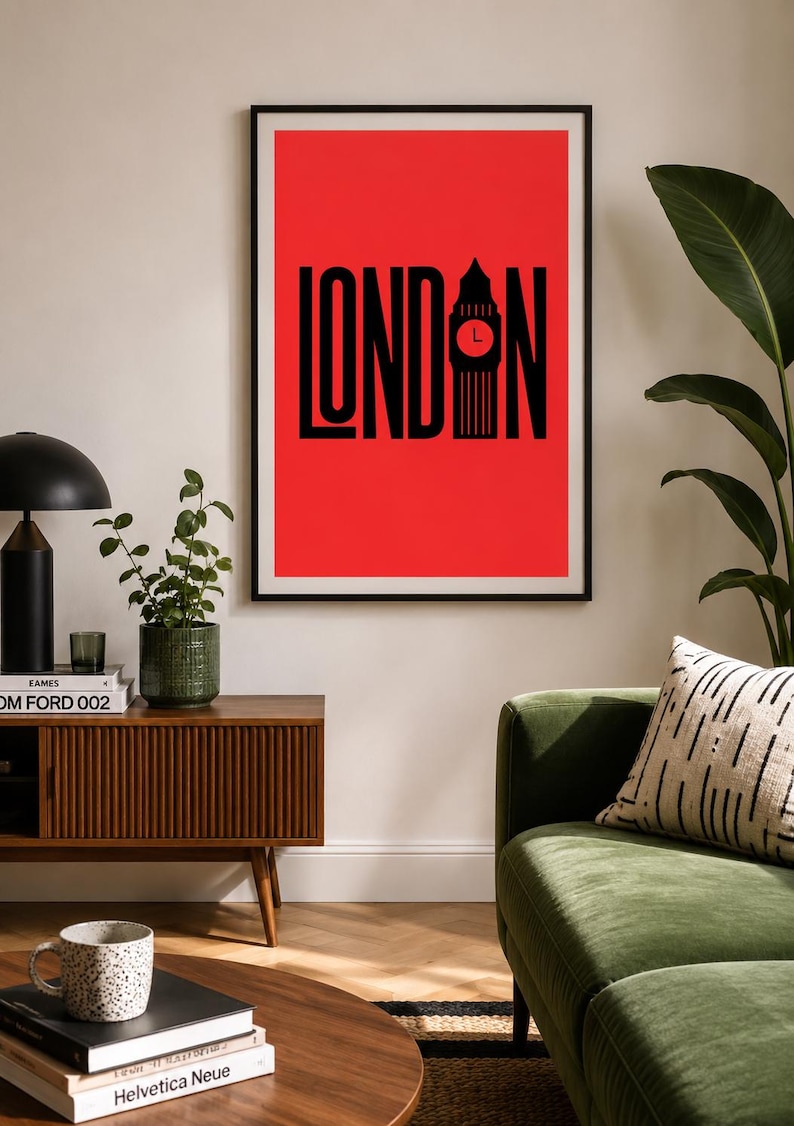 Bold red London Big Ben silhouette travel poster — extra photo 1