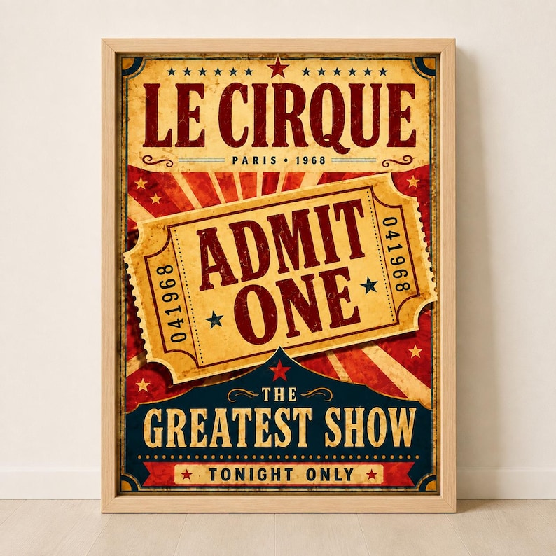 Vintage circus Admit One ticket poster