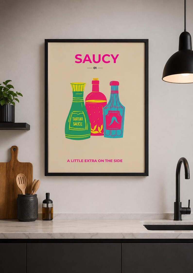 Colourful saucy kitchen wall art print, extra photo 1