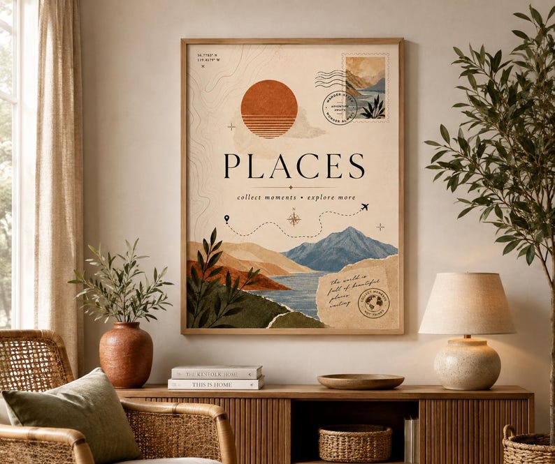 Vintage wanderlust travel poster printable wall art, extra photo 1