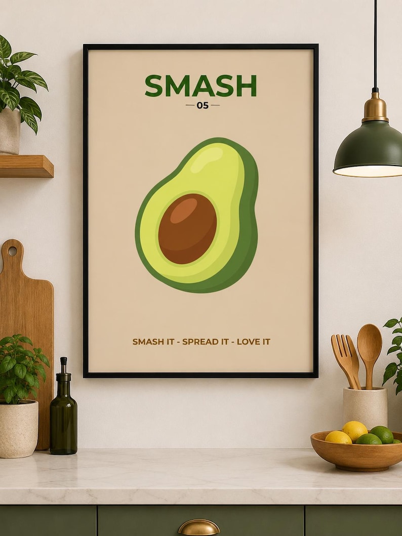 Colourful retro avocado kitchen wall art print, extra photo 1