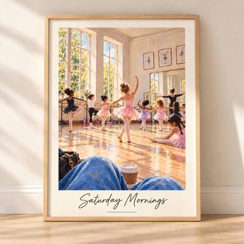 Saturday mornings ballet watercolour wall art print, girls dance studio