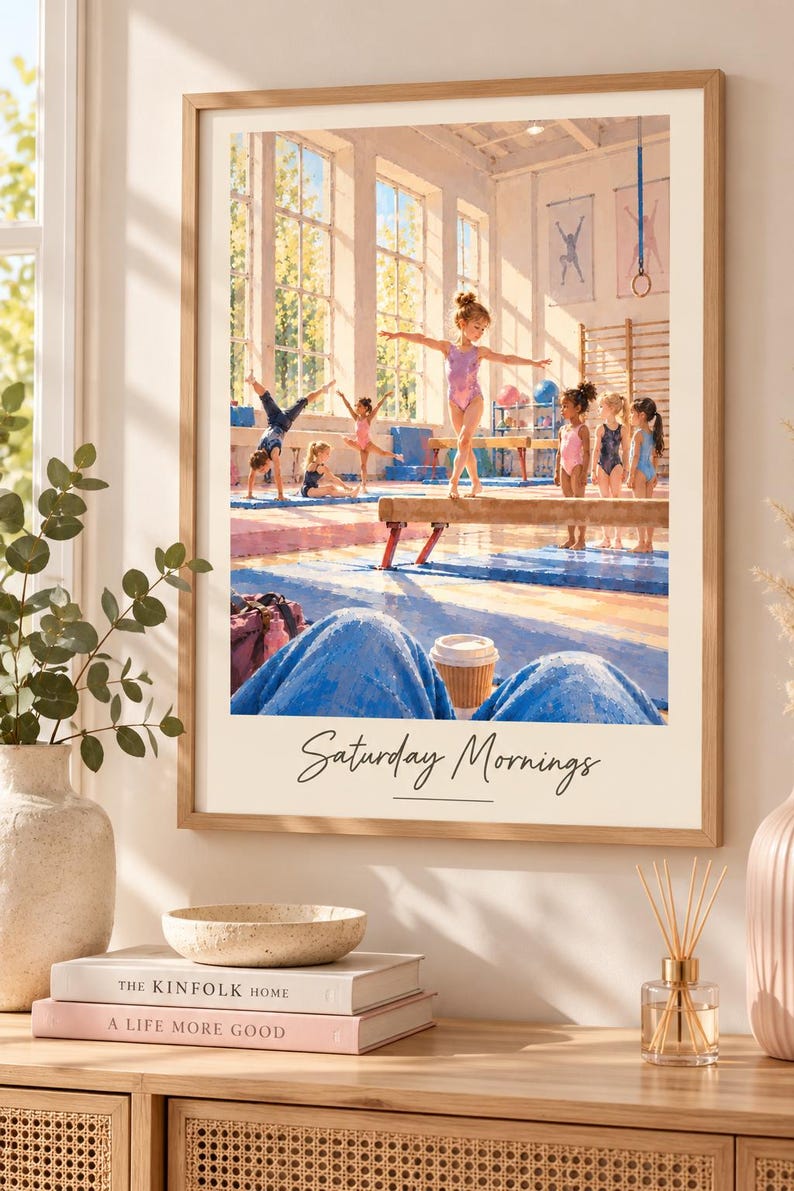 Saturday mornings gymnastics watercolour wall art print, girls gymnastics studio, extra photo 3
