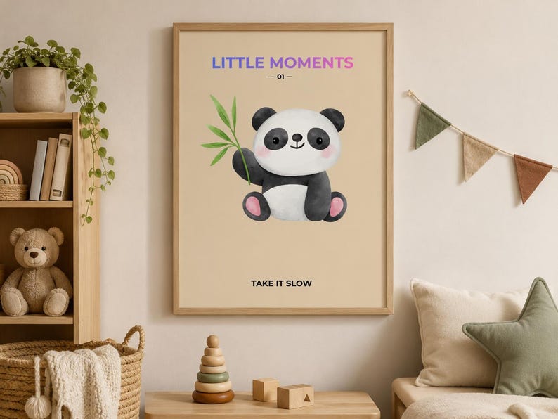 Cute panda nursery wall art print, extra photo 1