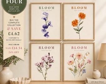 Set of four BLOOM watercolour botanical prints