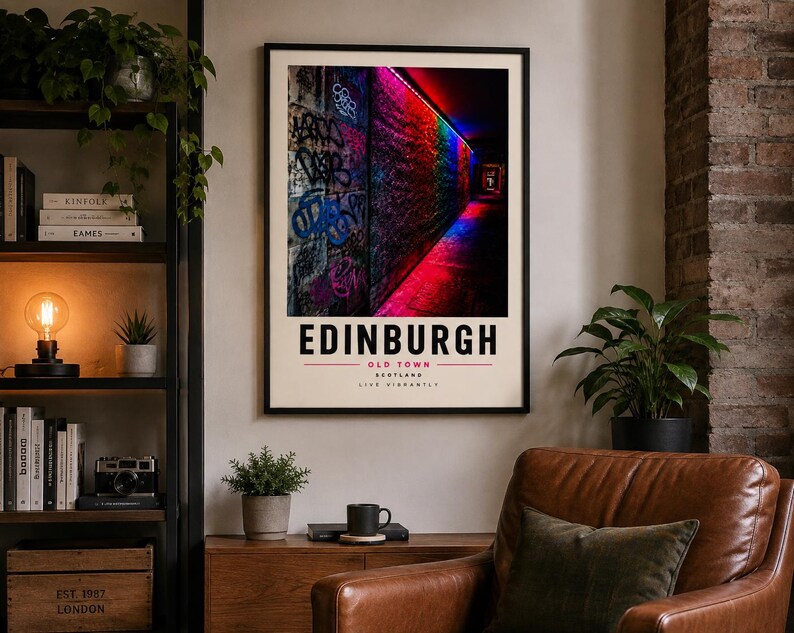 Edinburgh Old Town Scotland travel print in a light wood frame, extra photo 1