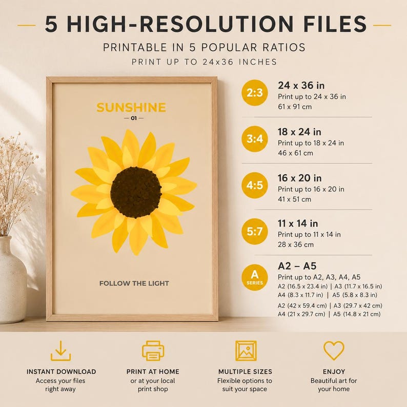 Yellow sunflower wall art print - extra photo 1