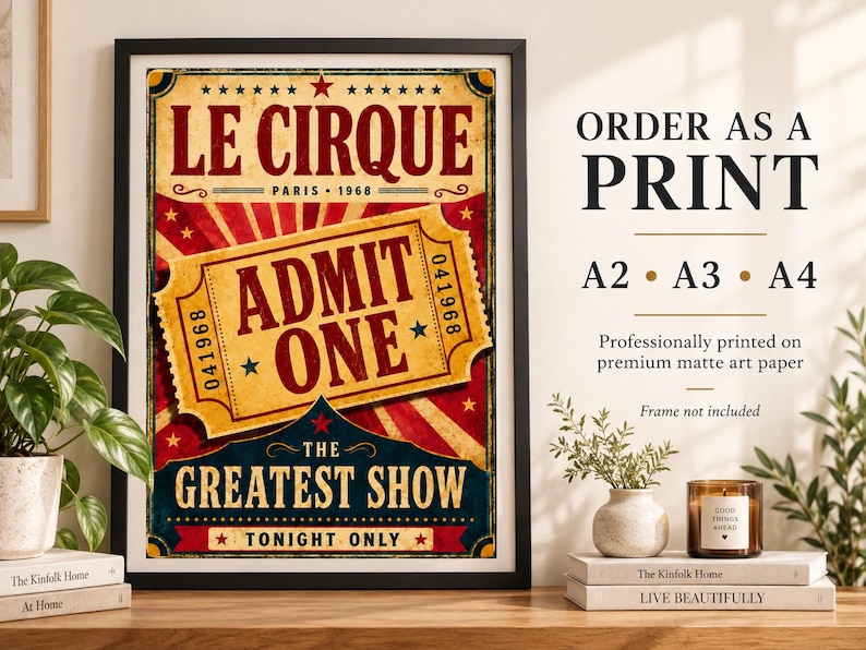 Vintage French Le Cirque circus poster art print with bold retro lettering