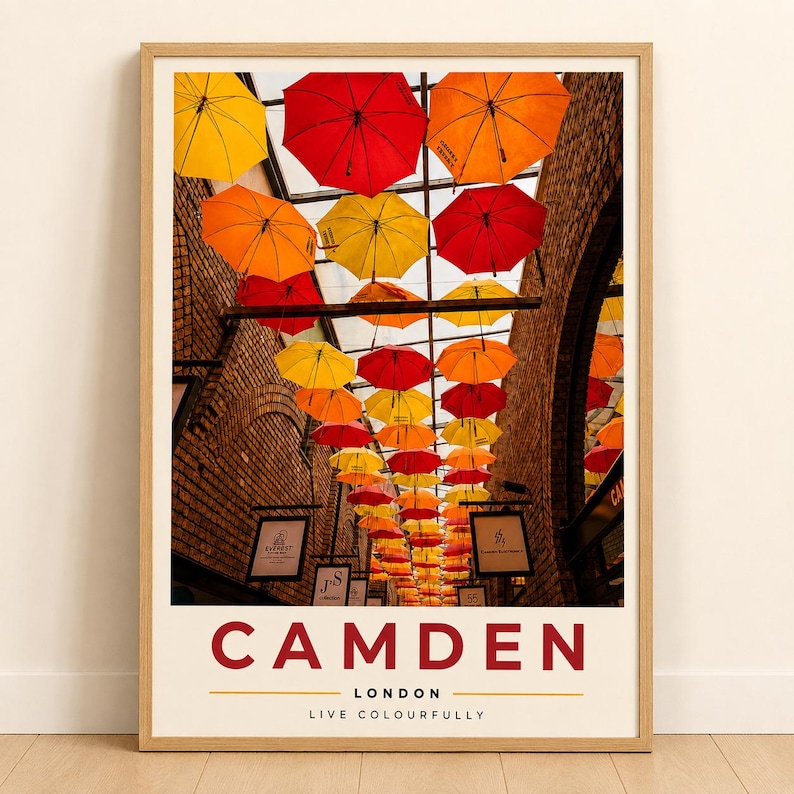 Colourful Camden London umbrella market wall art print