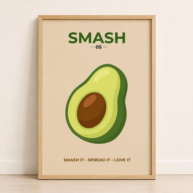 Colourful retro avocado kitchen wall art print