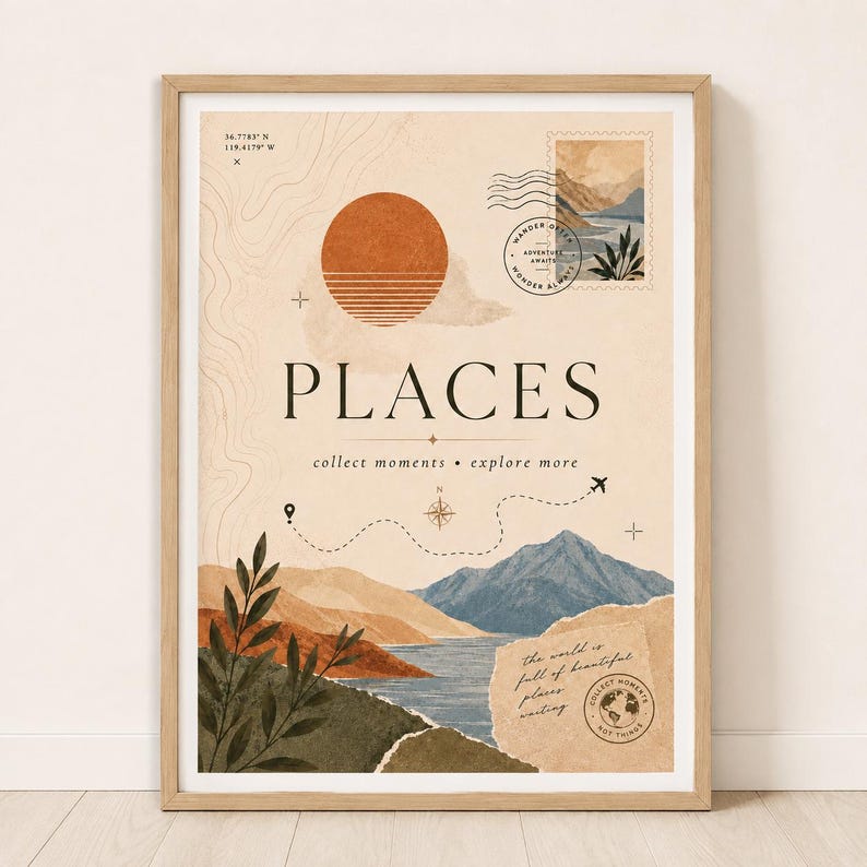 Vintage wanderlust travel poster printable wall art