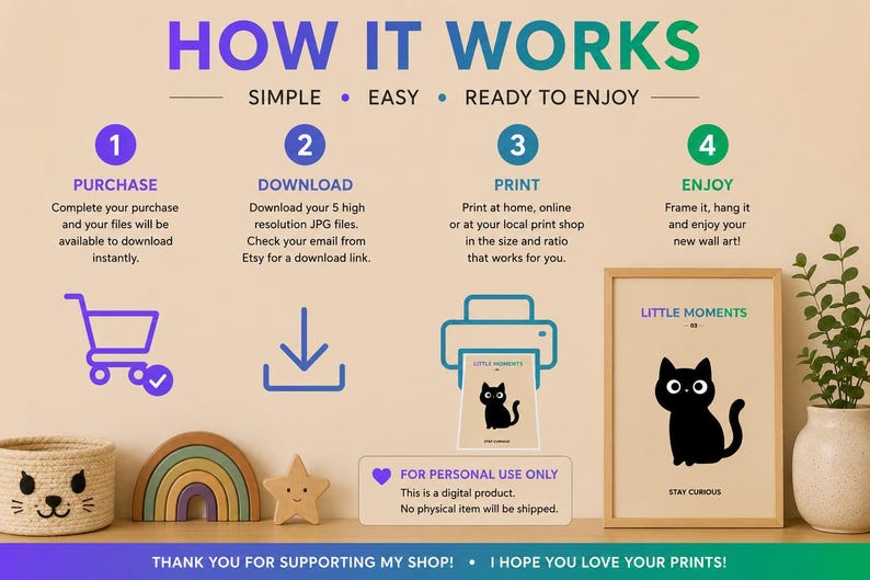Cute black cat nursery wall art print - extra photo 3