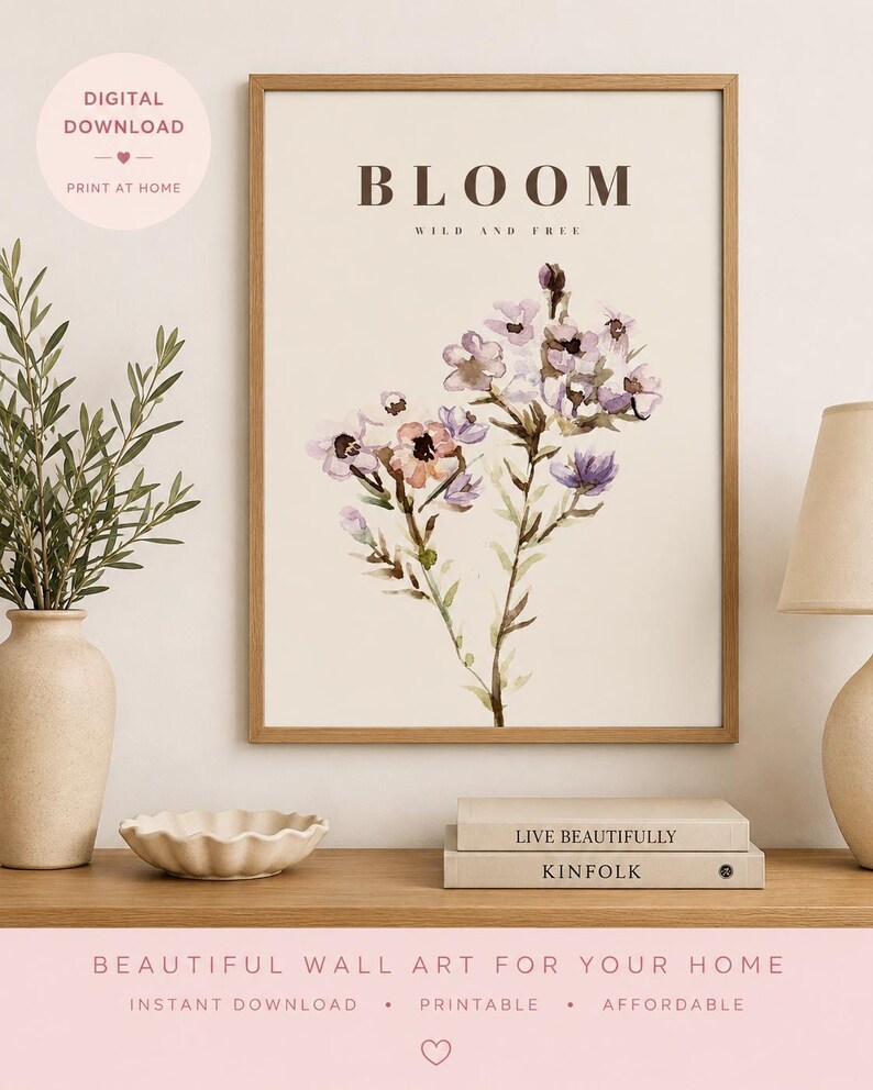 Wildflower bloom wall art print in a light wood frame, extra photo 1