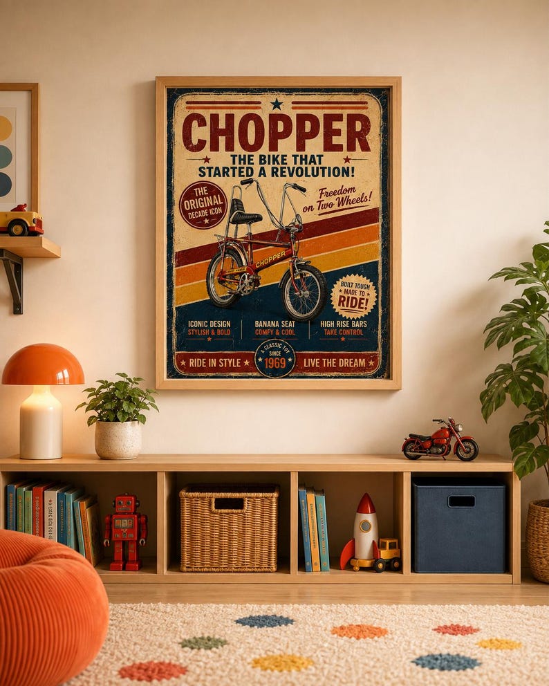 Seventies chopper bike retro wall art print - extra photo 1