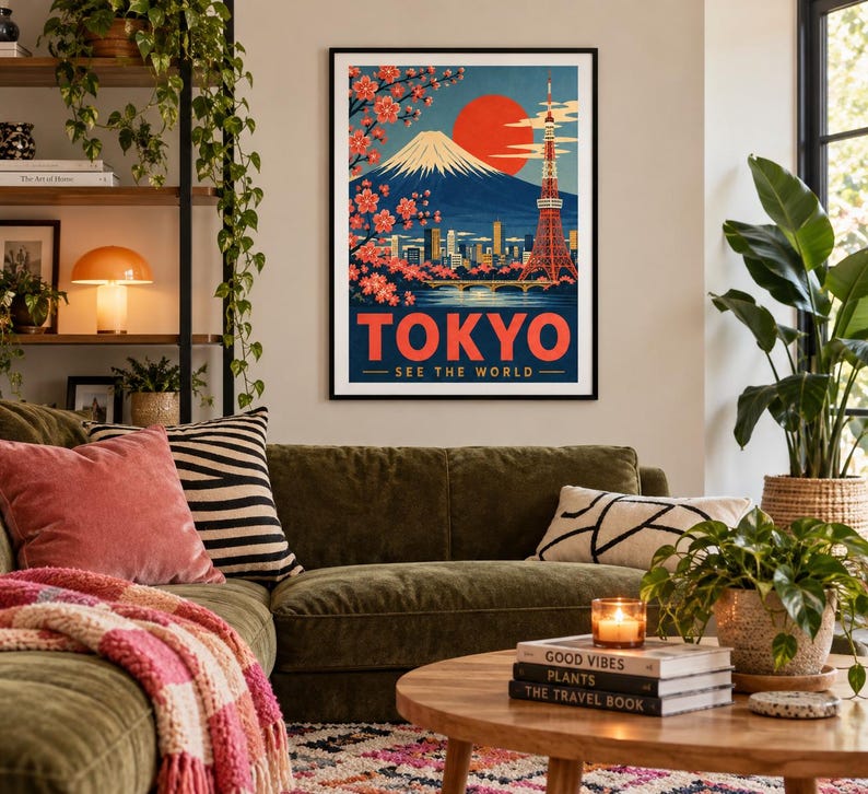 Vintage Tokyo travel poster with Mount Fuji and cherry blossoms, extra photo 1