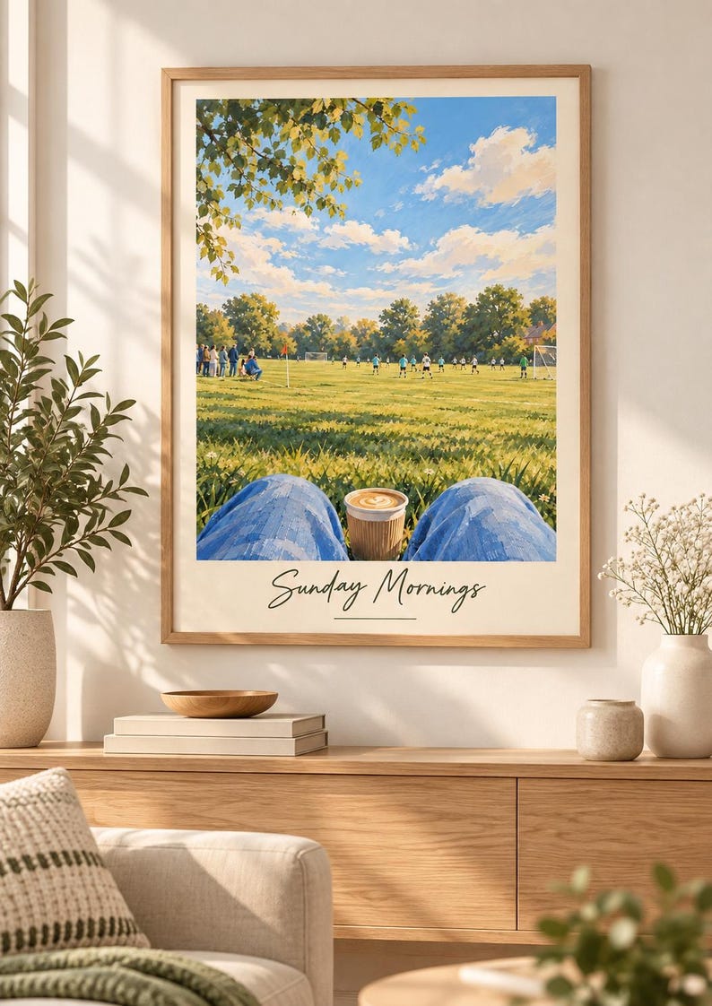 Sunday mornings football mum watercolour wall art print, soccer sidelines, extra photo 2