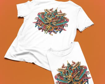 Intricate Escher Maze Illustration T-Shirt | Geometric Optical Illusion Tee