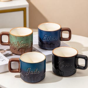 Personalized Ceramic Espresso Mug, Laser Engraved Custom Name Cup, 50ml Handmade Coffee Tea Mug, Gift for Coffee Lovers