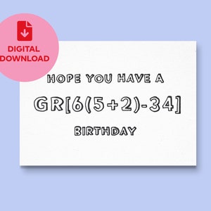 Stampabile digitale - Biglietto d'auguri per la matematica - Ottimo compleanno facile