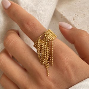 Justerbar fransring, Guld- och silverring med tofs, Vattentät ring i rostfritt stål, present till henne