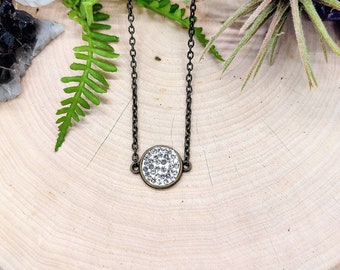 Rhinestone Choker Necklace: Antique Bronze Chain, Leaf Charm