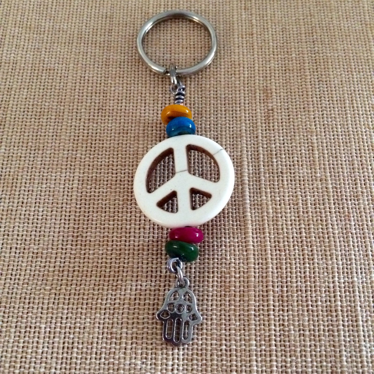 Peace Sign Key Chain Howlite Peace Sign Purse Charm Zipper Etsy