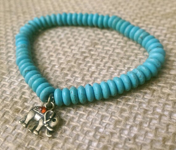 Turquoise stretchy beaded bracelet Elephant charm red | Etsy