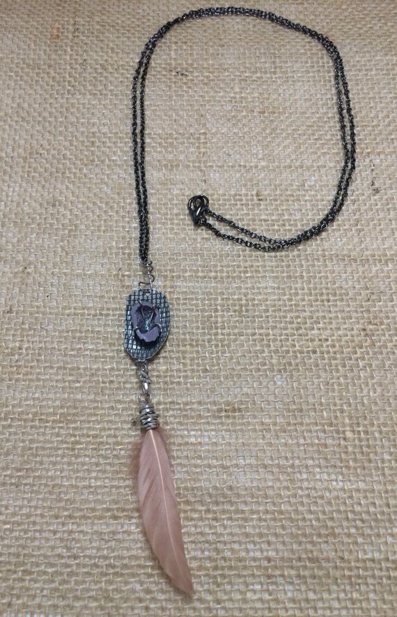 Feather charm necklace gypsy jewelry long necklace hippie Etsy