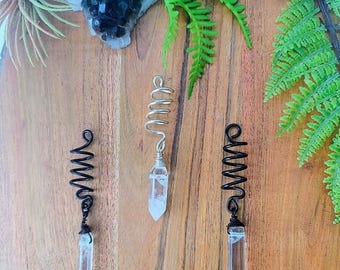 Clear Quartz Crystal Point Hair Coil, Loc Jewelry | Adjustable Dread & Braid Spiral, Hair Accessory
