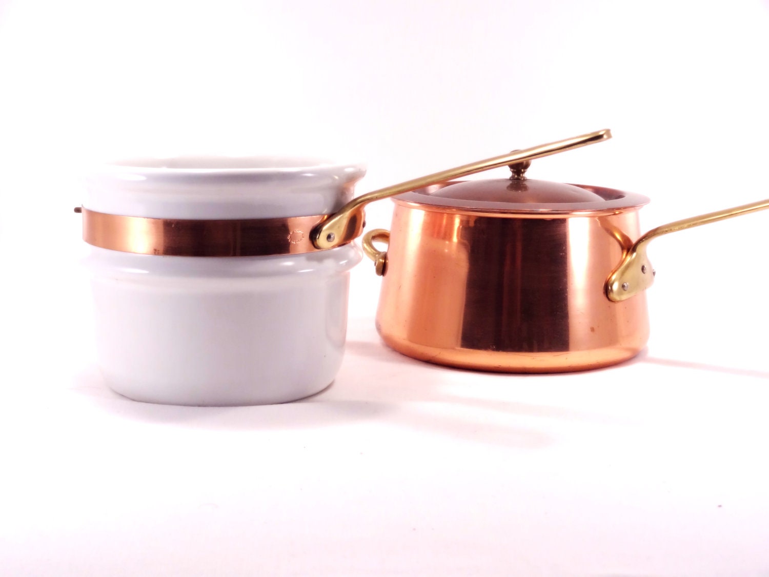 Vintage Copper And Ceramic Double Boiler Etsy
