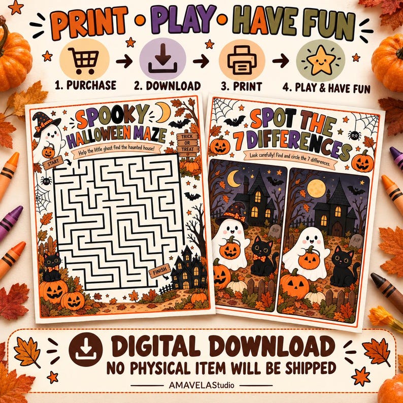Halloween Activity Book for Kids, 17 Spooky Games (digital Download