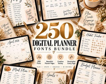 250 digitala kalendertypsnitt, samling kreativ typografi, personalisering av sidor