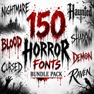 150 skräcktypsnitt, Halloween, läskiga Cricut, gotiska, nödställda, kusliga typografier, designtypsnitt