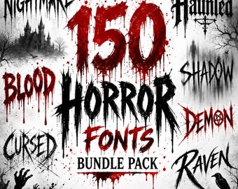 Pacchetto di 150 font horror, Halloween, spaventosi per Cricut, gotici, effetto invecchiato, tipografia spettrale, font di design