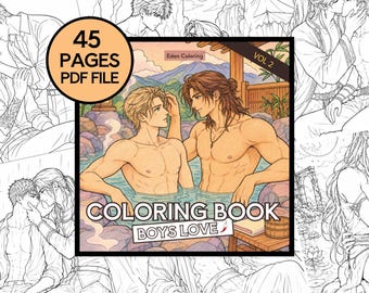 Libro para colorear BL para adultos, 45 páginas para colorear de manhwa de parejas gay, páginas para colorear de manga yaoi imprimibles, descarga instantánea en PDF.