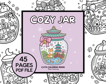 Libro para colorear para adultos "Acogedores Frascos", 45 páginas para colorear kawaii de mundos en miniatura en frascos, lindas páginas para colorear imprimibles, PDF instantáneo