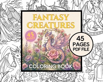 Criaturas fantásticas, 45 páginas para colorear de criaturas fantásticas con líneas gruesas para adultos y adolescentes, zorro de nueve colas, PDF imprimible
