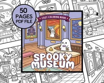 Libro para colorear de fantasmas y pinturas, 50 ilustraciones espeluznantes de museos para adultos, regalo para amantes del arte, PDF imprimible