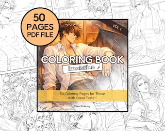 Libro para colorear de romance para adultos, 50 páginas para colorear de hombres manga, libro para colorear de novios y mujeres, descarga instantánea en PDF imprimible