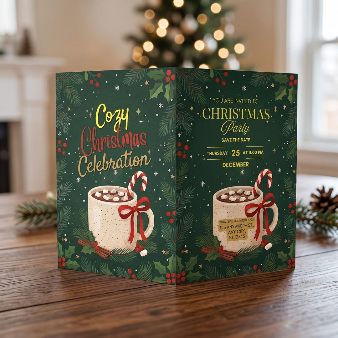 Christmas Party Invitation Canva Template, Editable Hot Cocoa Xmas ...