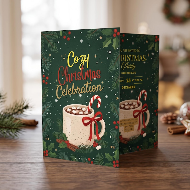 Christmas Party Invitation Canva Template, Editable Hot Cocoa Xmas ...