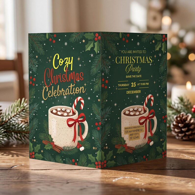 Christmas Party Invitation Canva Template, Editable Hot Cocoa Xmas ...
