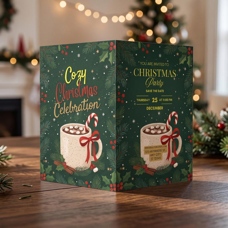 Christmas Party Invitation Canva Template, Editable Hot Cocoa Xmas ...