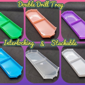May include: Six double drill trays in various colors, including green, pink, purple, blue, clear, and white. The trays are interlocking and stackable, making them ideal for organizing diamond painting drills.