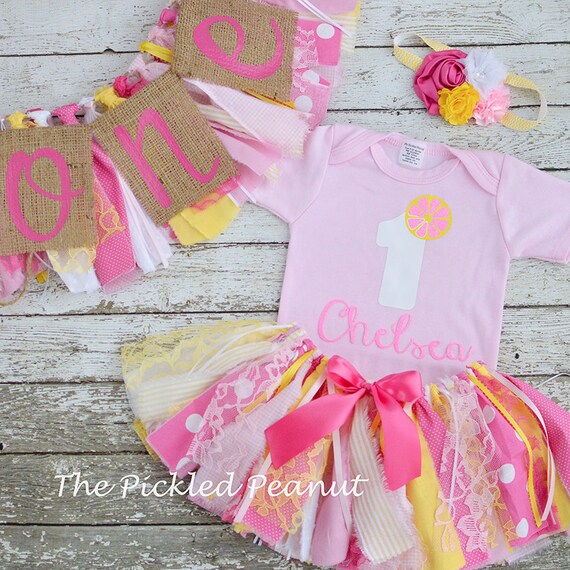 5 Piece Set 1st Birthday Girl Outfit Birthday Banners Etsy